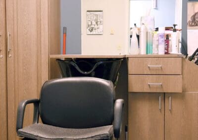 On-site beauty salon and barber shop chair at Charter Senior Living of Paris in Paris, TN