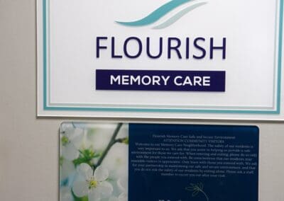 Flourish Memory Care sign at Charter Senior Living of Paris, TN highlighting their safe and supportive environment